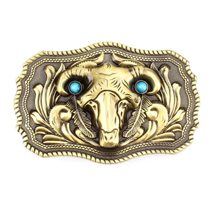 Men's DIY Goat Skull Turquoise Buckle Leder Gürtel