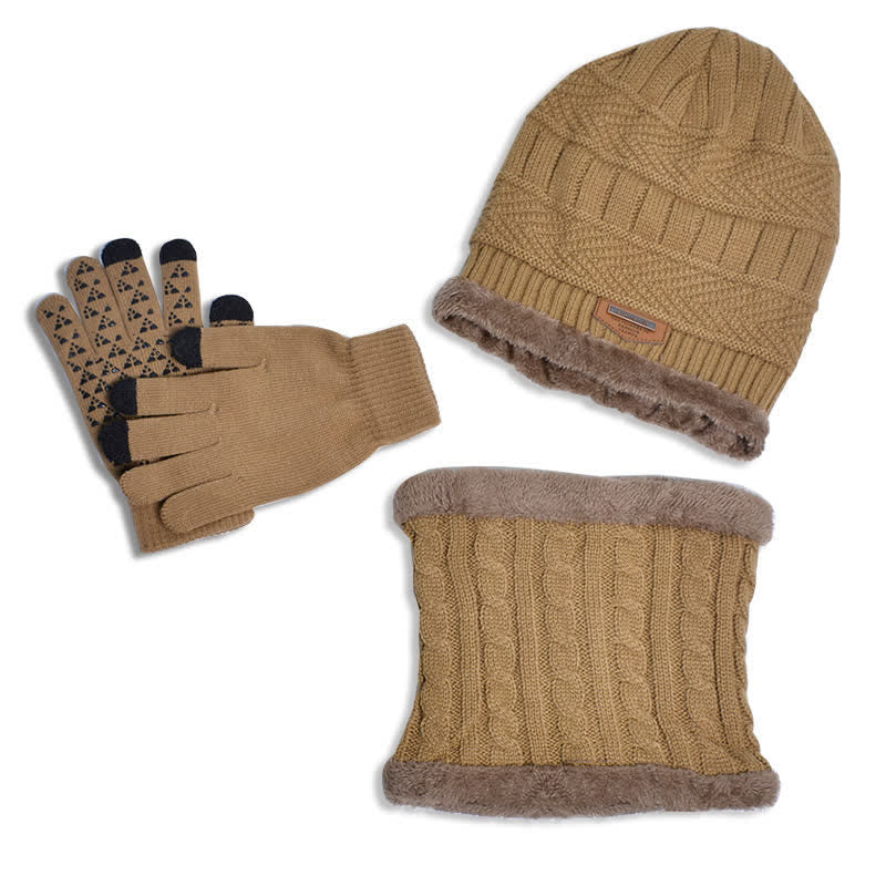 3-teiliges Set Erwachsene-Kinder Beanies gestrickte Mütze Schal Handschuhe