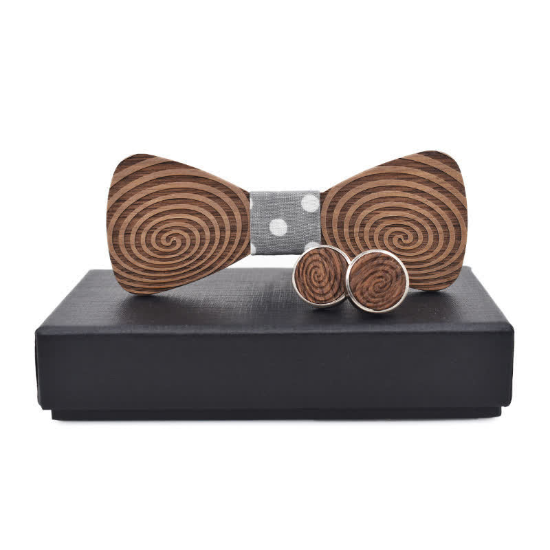 2Stk. Herren Holzfliege Set mit Hypnose-Wirbelaufdruck