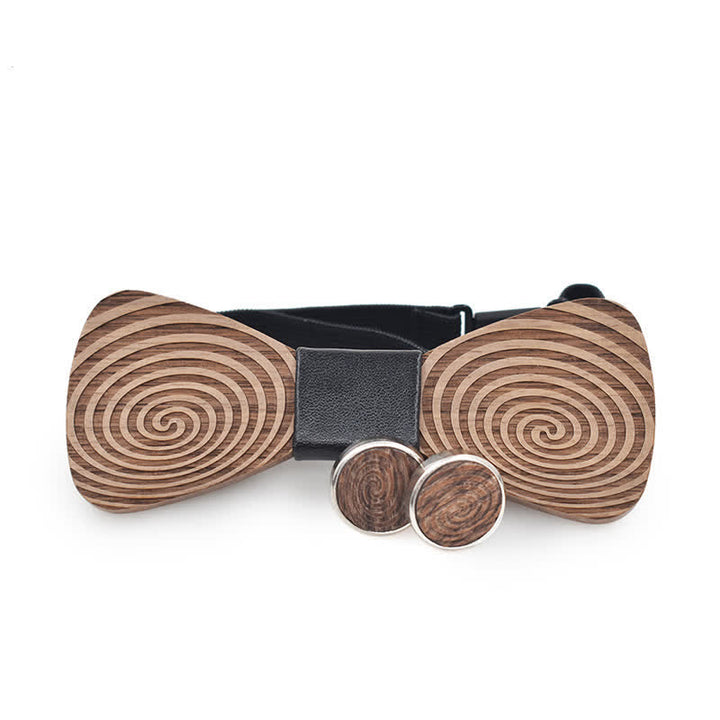 2Stk. Herren Holzfliege Set mit Hypnose-Wirbelaufdruck