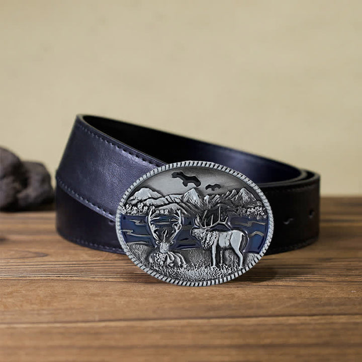 DIY-Ledergürtel mit Emaille-Wild Life-Hirschschnalle für Herren