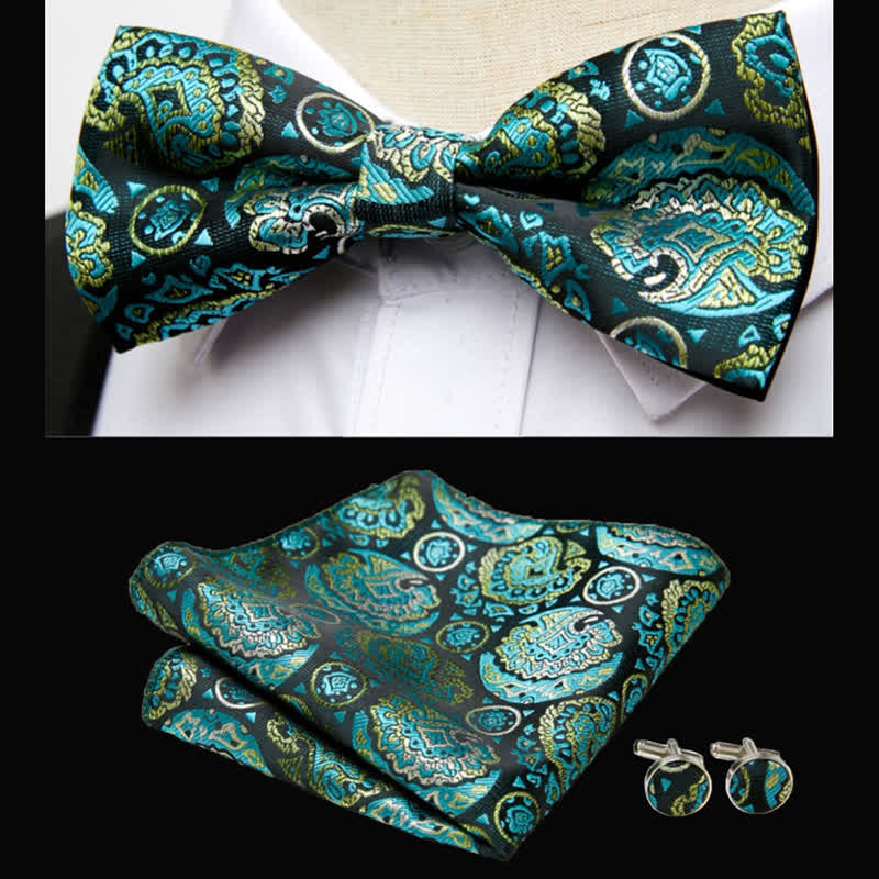 3er-Set Smaragd Paisley Fliege und Einstecktuch für Herren - Smaragd - image 0