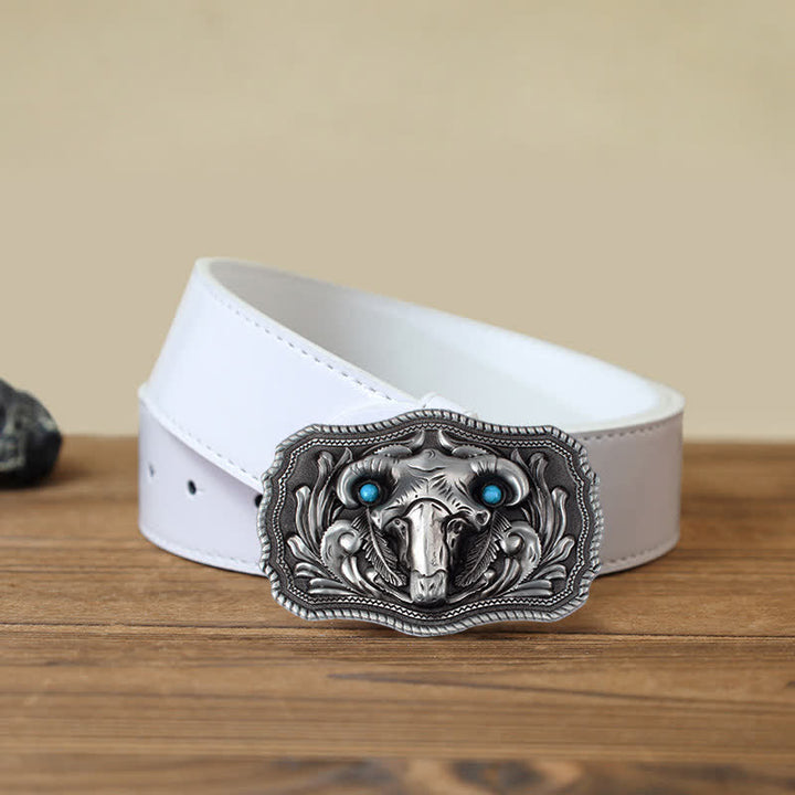 Men's DIY Goat Skull Turquoise Buckle Leder Gürtel