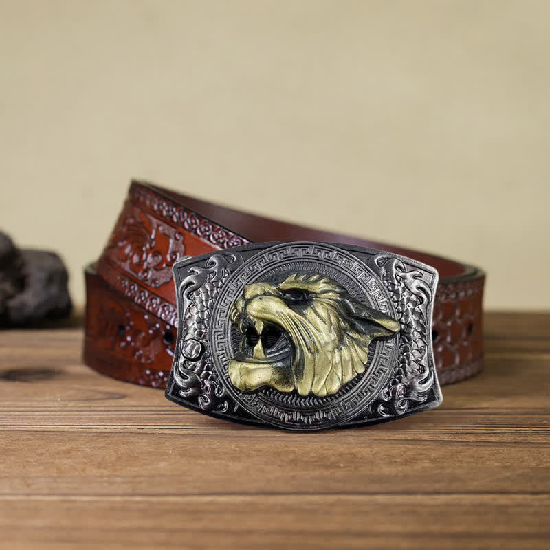Herren DIY Tiger verstecktes Klappmesser Ledergürtel
