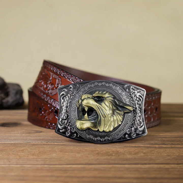 Herren DIY Tiger verstecktes Klappmesser Ledergürtel