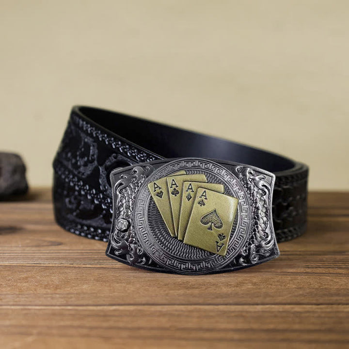 Herren DIY Gold Poker Verstecktes Klappmesser Ledergürtel