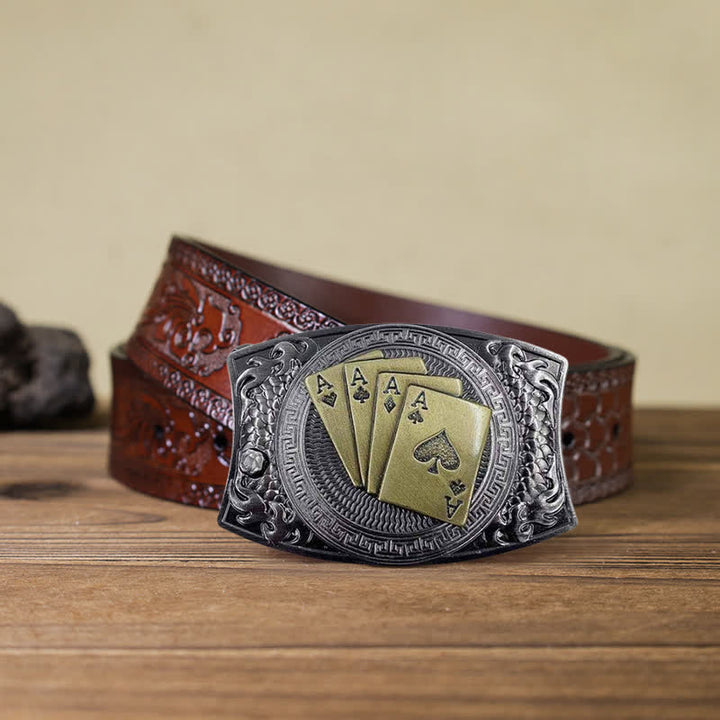 Herren DIY Gold Poker Verstecktes Klappmesser Ledergürtel