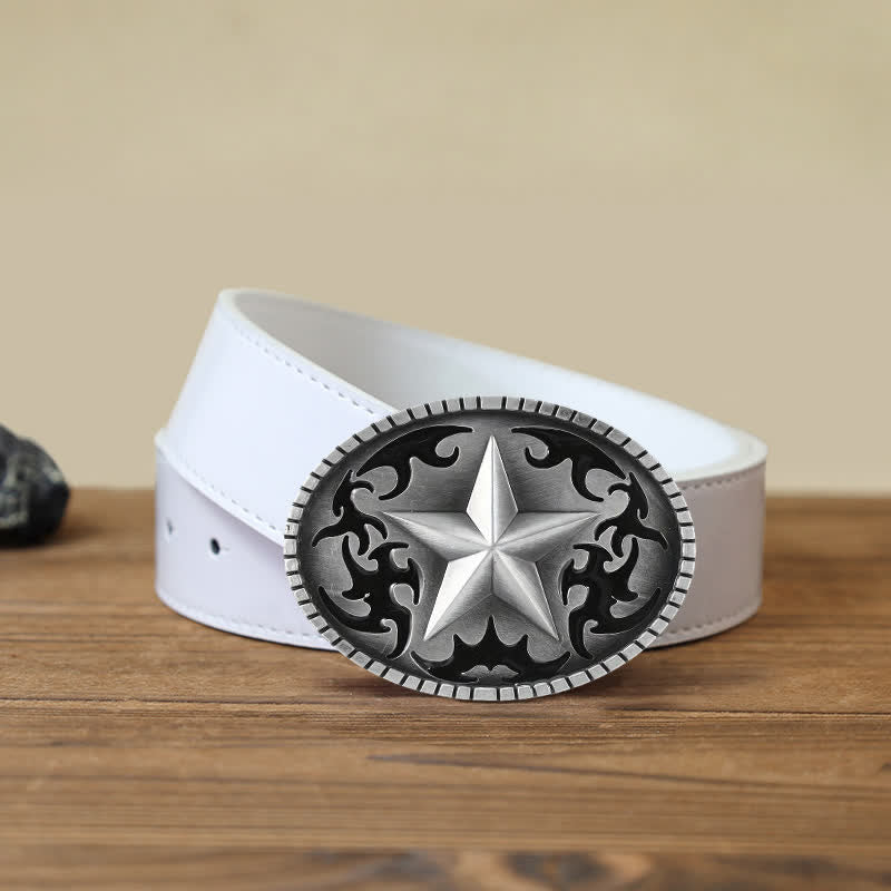 Herren DIY Silber Lone Star Schnalle Ledergürtel