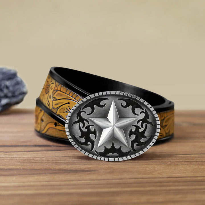 Herren DIY Silber Lone Star Schnalle Ledergürtel