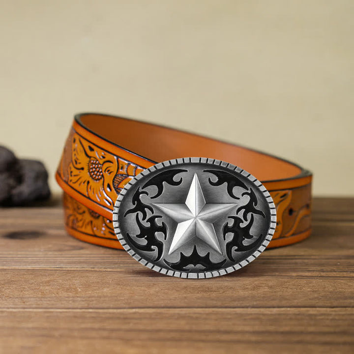 Herren DIY Silber Lone Star Schnalle Ledergürtel