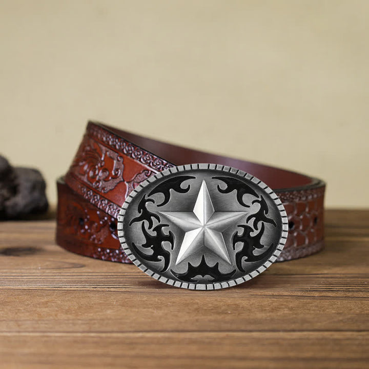 Herren DIY Silber Lone Star Schnalle Ledergürtel