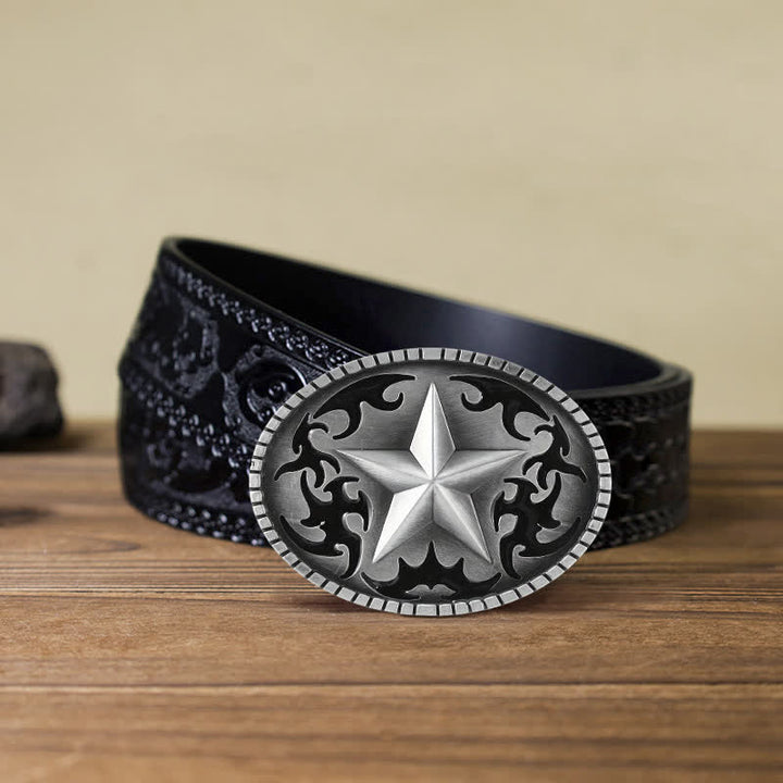 Herren DIY Silber Lone Star Schnalle Ledergürtel