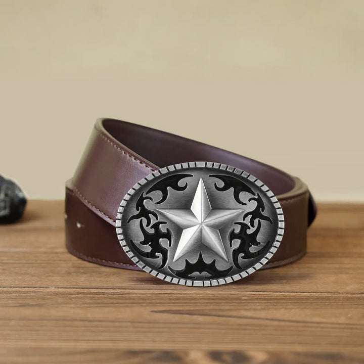 Herren DIY Silber Lone Star Schnalle Ledergürtel