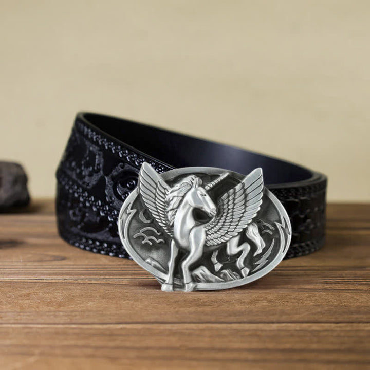Herren DIY Antik Silberne Einhornschnalle Ledergürtel