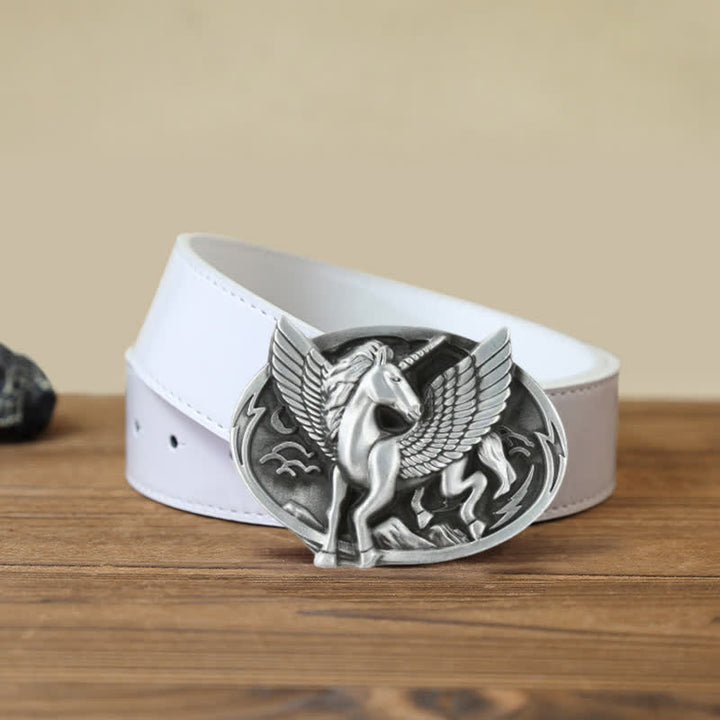 Herren DIY Antik Silberne Einhornschnalle Ledergürtel