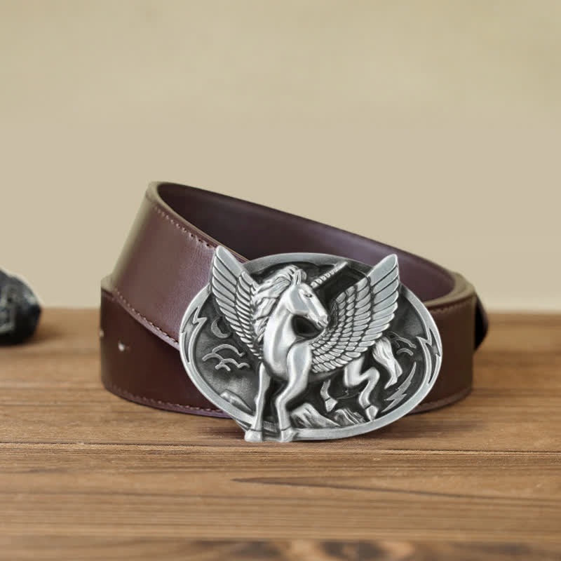 Herren DIY Antik Silberne Einhornschnalle Ledergürtel
