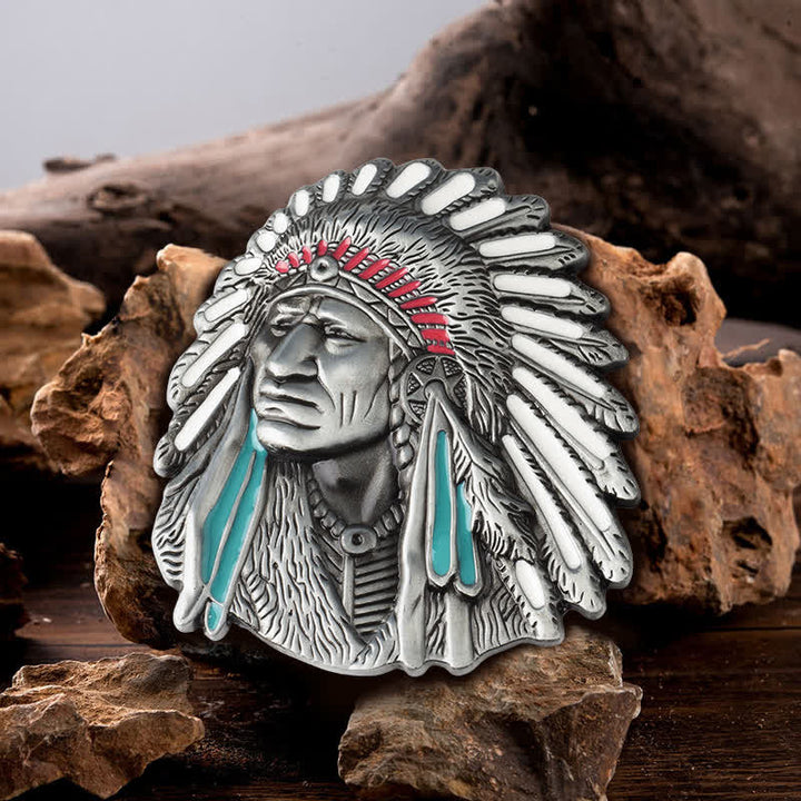 Herren-DIY-Farbiges Indianerchef-Schnalle-Ledergürtel