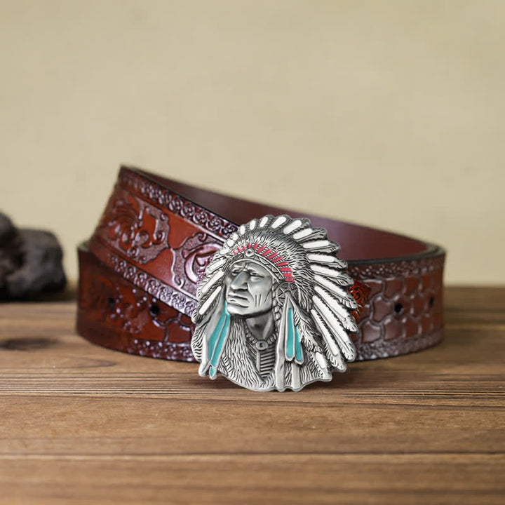 Herren-DIY-Farbiges Indianerchef-Schnalle-Ledergürtel