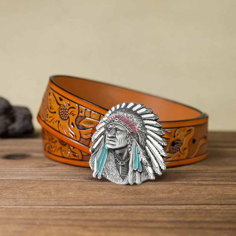Herren-DIY-Farbiges Indianerchef-Schnalle-Ledergürtel