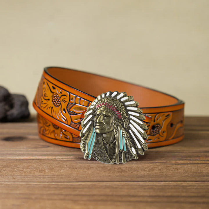 Herren-DIY-Farbiges Indianerchef-Schnalle-Ledergürtel