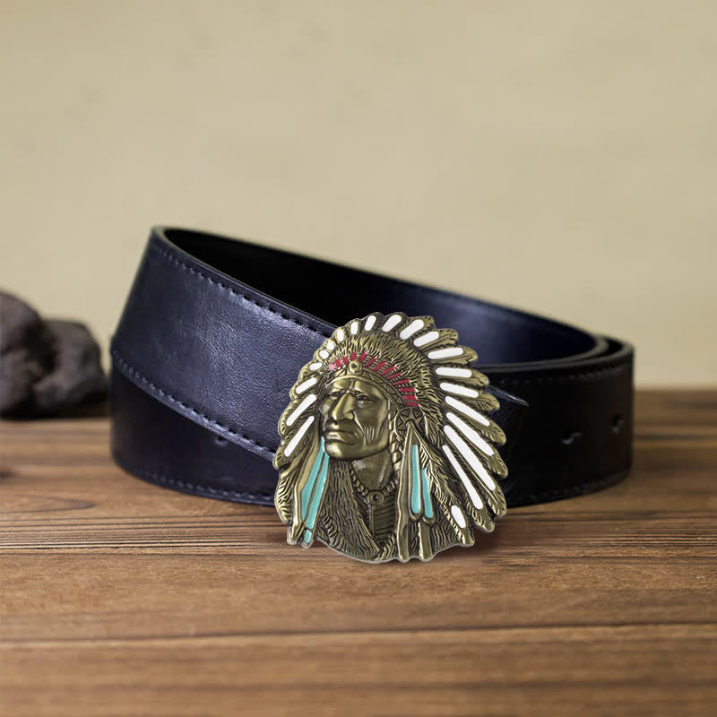 Herren-DIY-Farbiges Indianerchef-Schnalle-Ledergürtel