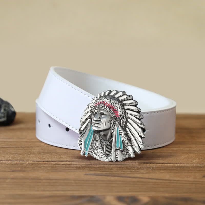 Herren-DIY-Farbiges Indianerchef-Schnalle-Ledergürtel