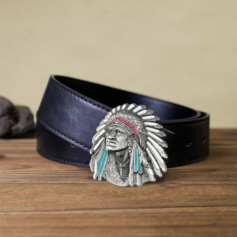 Herren-DIY-Farbiges Indianerchef-Schnalle-Ledergürtel