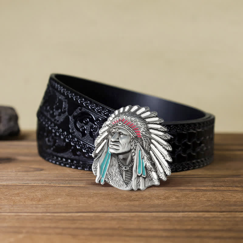 Herren-DIY-Farbiges Indianerchef-Schnalle-Ledergürtel