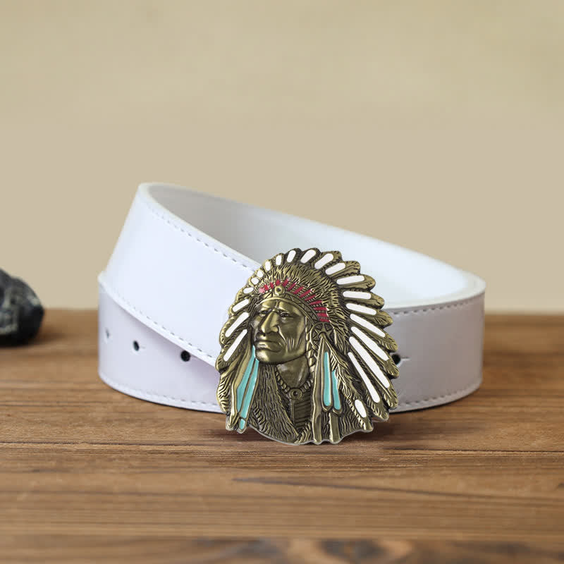 Herren-DIY-Farbiges Indianerchef-Schnalle-Ledergürtel