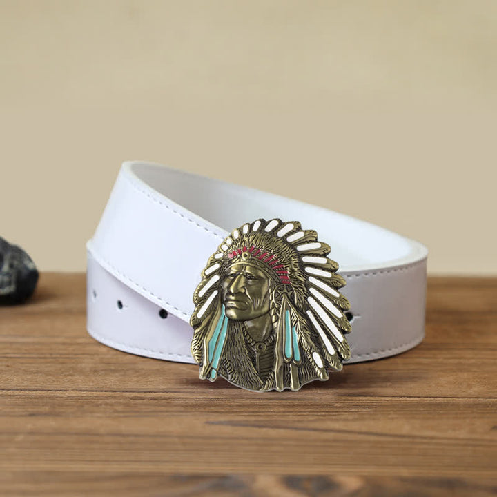 Herren-DIY-Farbiges Indianerchef-Schnalle-Ledergürtel