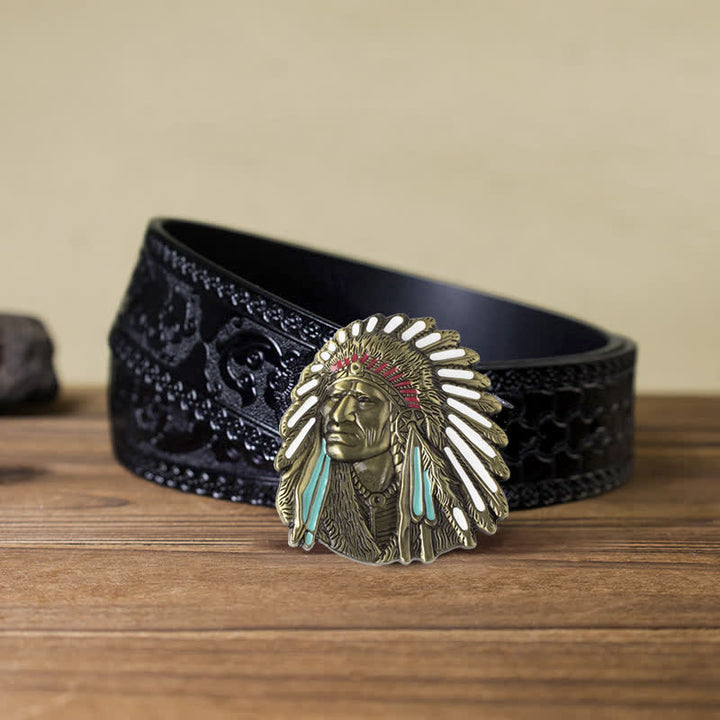Herren-DIY-Farbiges Indianerchef-Schnalle-Ledergürtel
