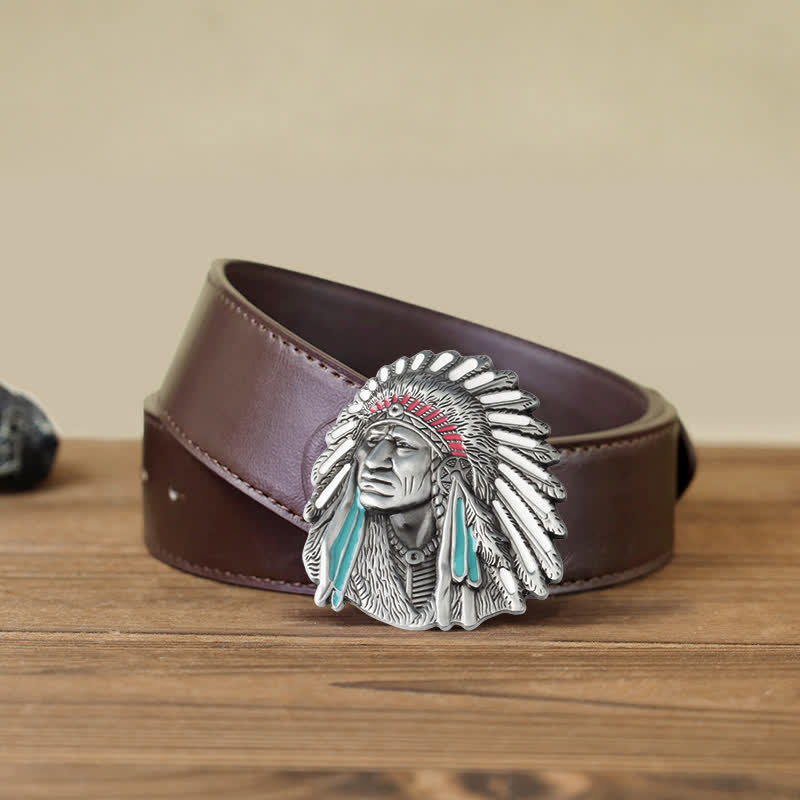 Herren-DIY-Farbiges Indianerchef-Schnalle-Ledergürtel