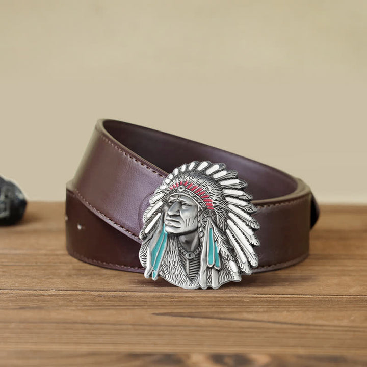 Herren-DIY-Farbiges Indianerchef-Schnalle-Ledergürtel