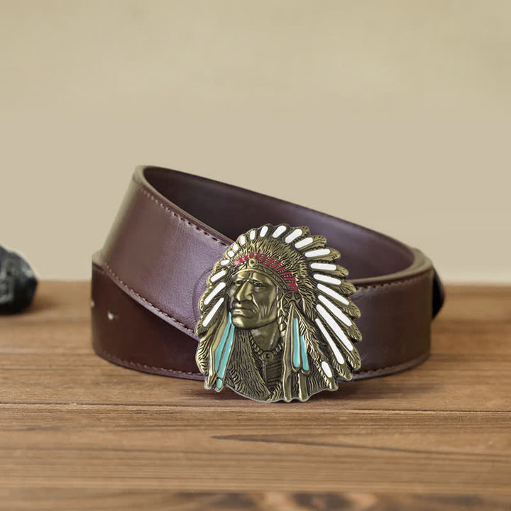Herren-DIY-Farbiges Indianerchef-Schnalle-Ledergürtel
