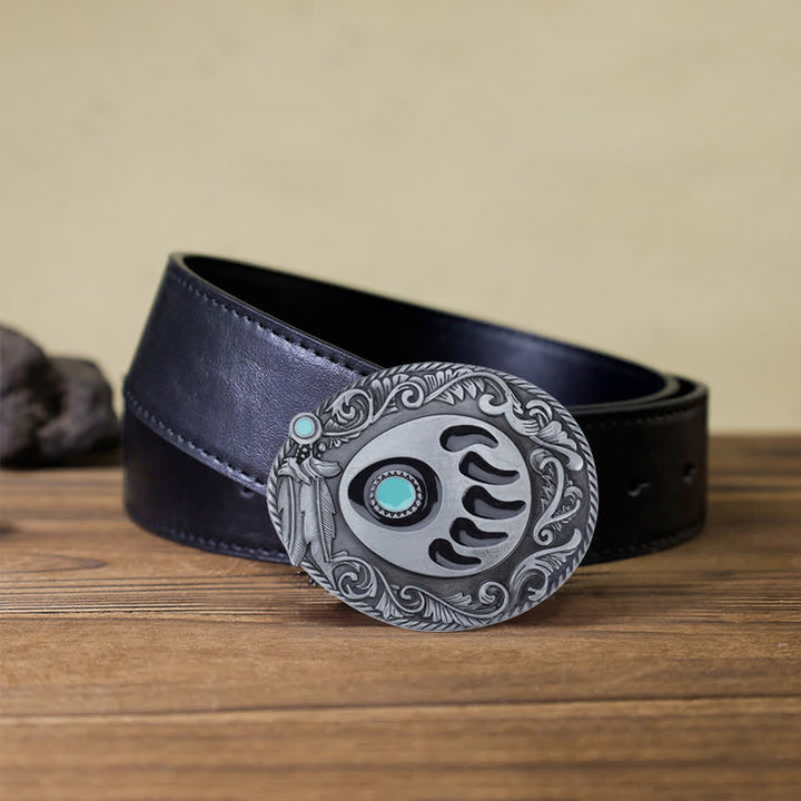 Herren DIY blauer Emaille Bärenpfoten Schnallengürtel aus Leder