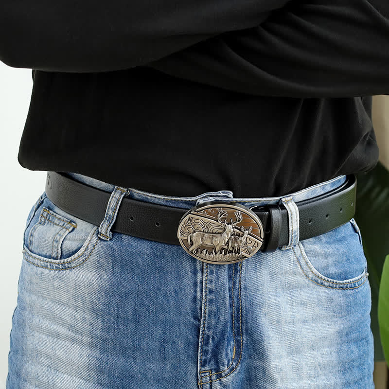 Herren DIY Hirschflagge Verstecktes Klappmesser Ledergürtel