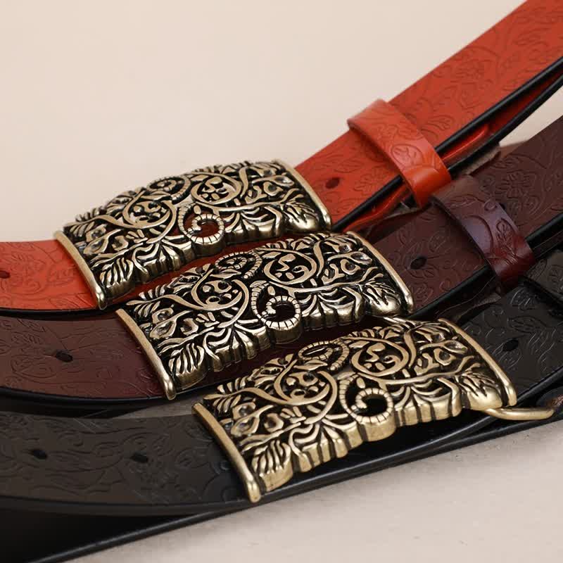Damen Retro-Geprägter Hohler Blumen-Gürtel aus Leder mit Schnalle