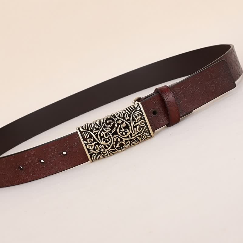 Damen Retro-Geprägter Hohler Blumen-Gürtel aus Leder mit Schnalle