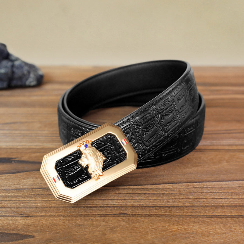 DIY-Ledergürtel für Herren mit Löwenkopf und automatischer Schnalle - Gold - Schwarzer Gürtel mit Schlangenmuster (40) - image 4