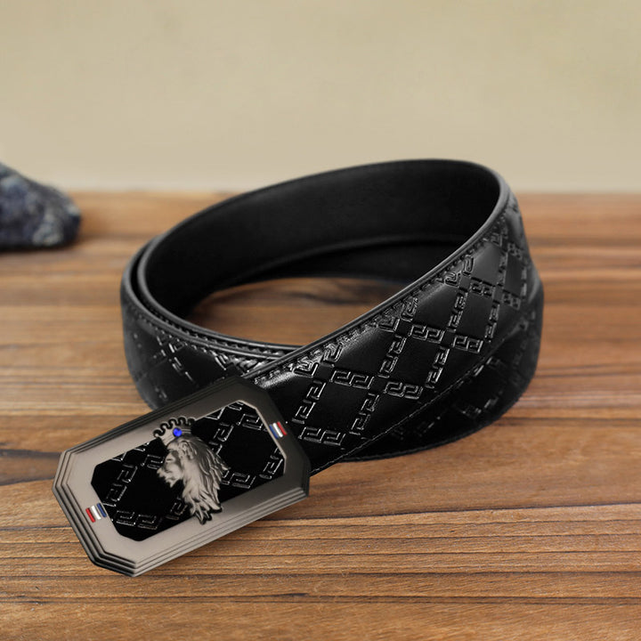 DIY-Ledergürtel für Herren mit Löwenkopf und automatischer Schnalle - Grau - Schwarzer Gürtel mit Rautenmuster (40) - image 15