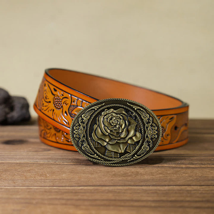 DIY-Trendiger Western-Ledergürtel mit Rosenschnalle für Männer