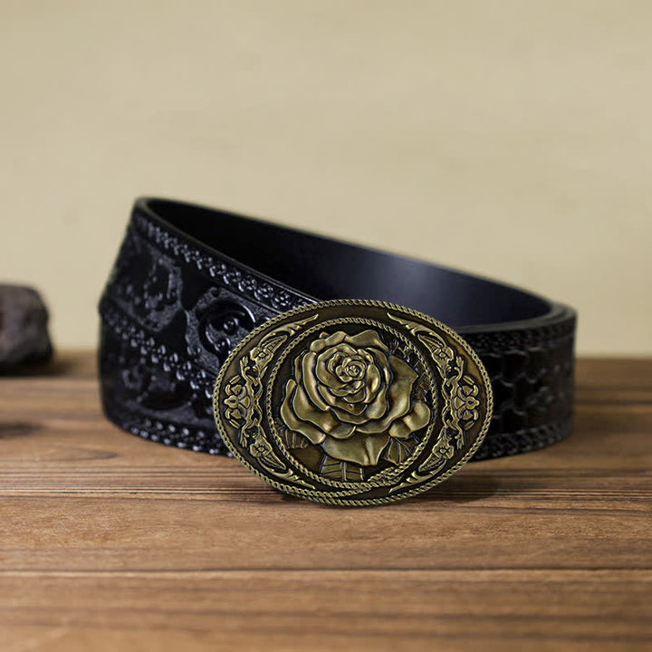 DIY-Trendiger Western-Ledergürtel mit Rosenschnalle für Männer