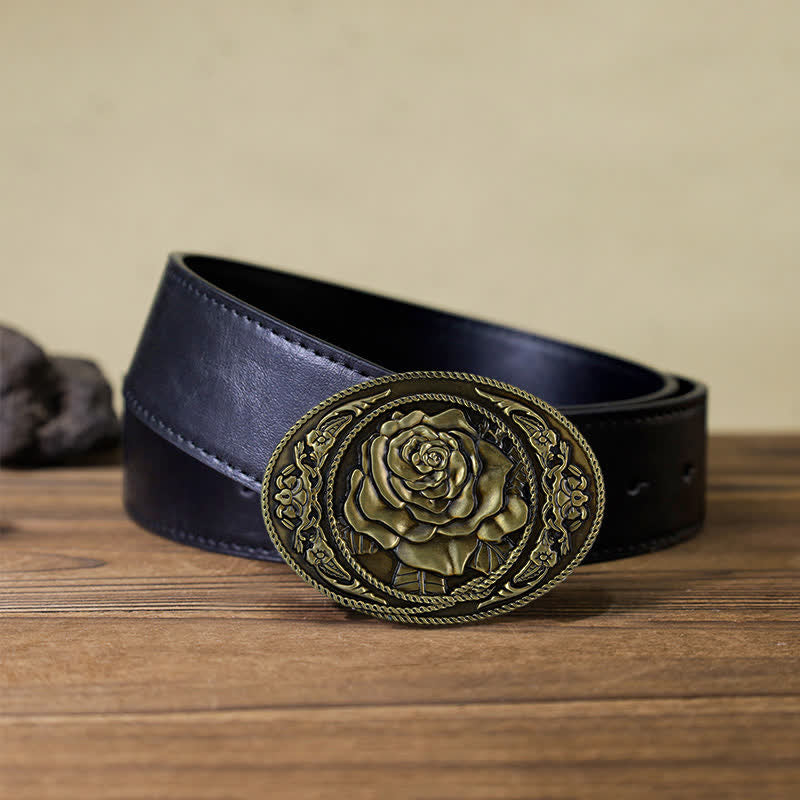 DIY-Trendiger Western-Ledergürtel mit Rosenschnalle für Männer