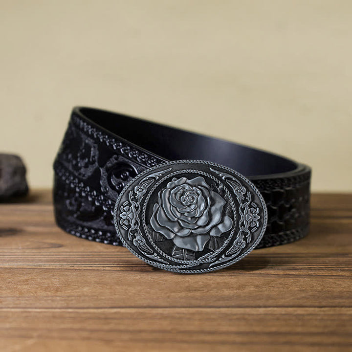 DIY-Trendiger Western-Ledergürtel mit Rosenschnalle für Männer