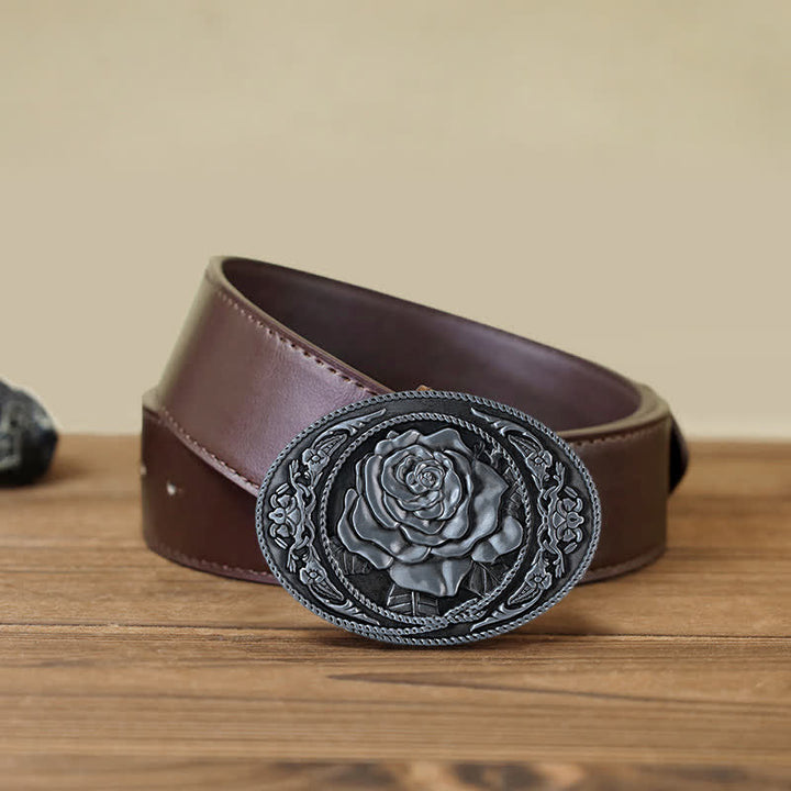 DIY-Trendiger Western-Ledergürtel mit Rosenschnalle für Männer