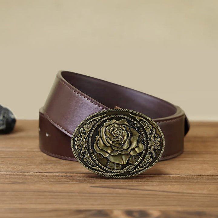DIY-Trendiger Western-Ledergürtel mit Rosenschnalle für Männer
