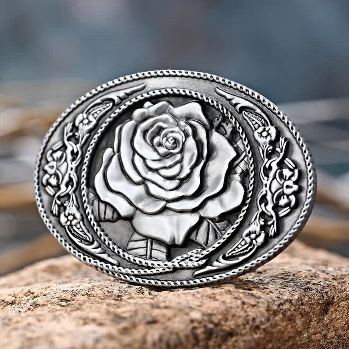 DIY-Trendiger Western-Ledergürtel mit Rosenschnalle für Männer