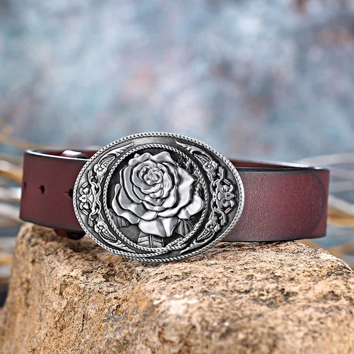 DIY-Trendiger Western-Ledergürtel mit Rosenschnalle für Männer
