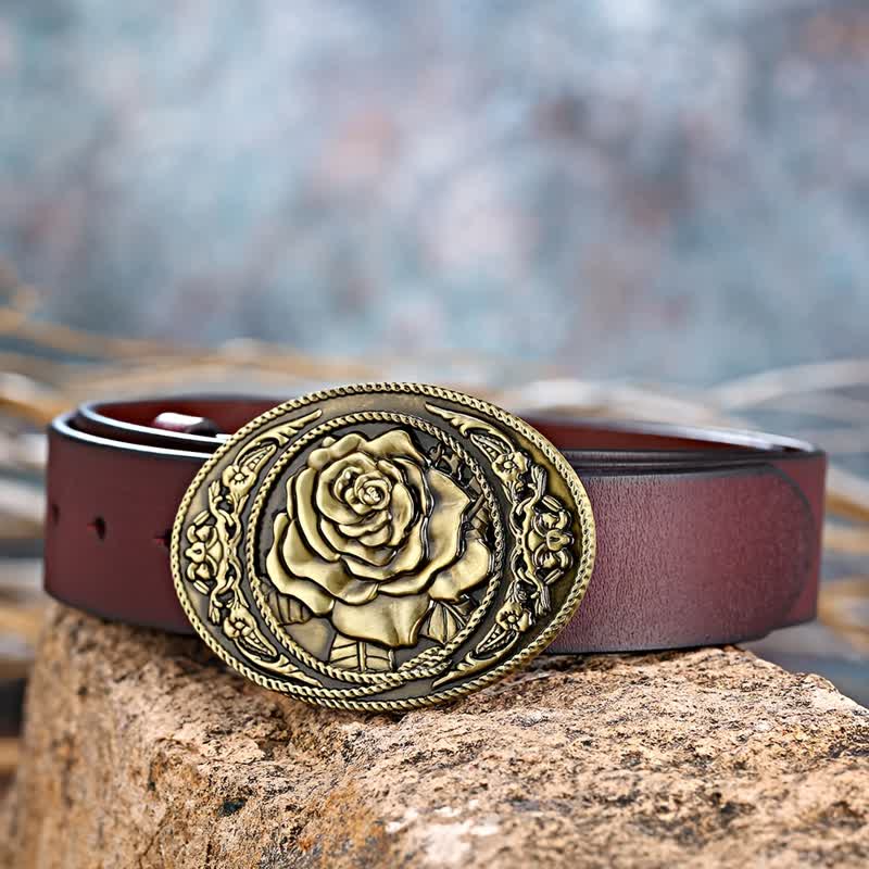 DIY-Trendiger Western-Ledergürtel mit Rosenschnalle für Männer