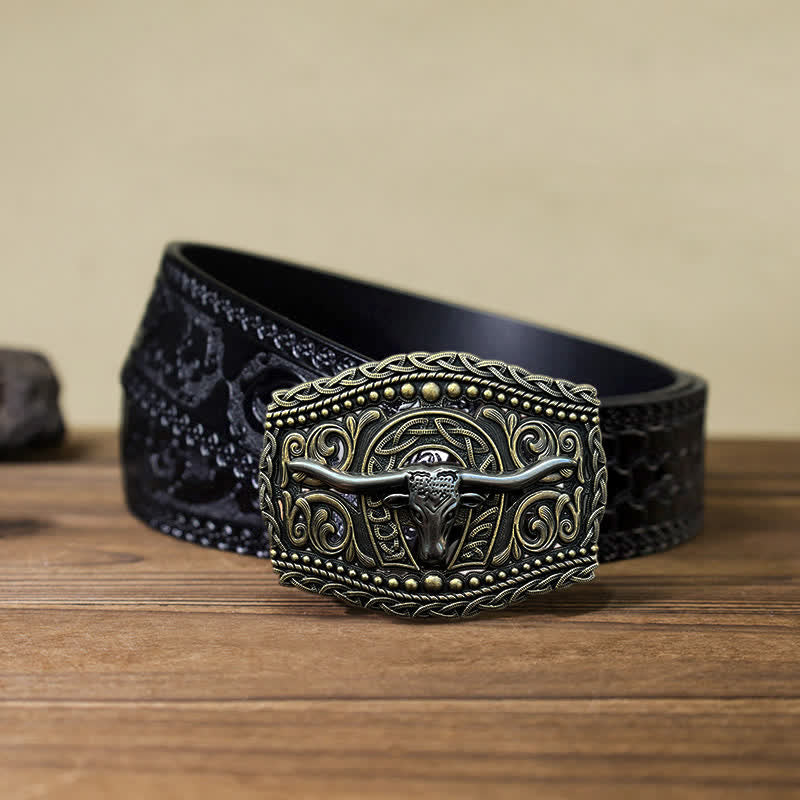 DIY Leder Gürtel mit hohler Stierkopf-Schnalle für Männer